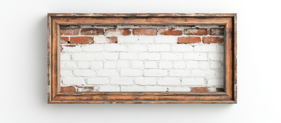 Poster - Rustic vintage brick photo frame on clean white background ideal for showcasing treasured photographs and memories in stylish decor.