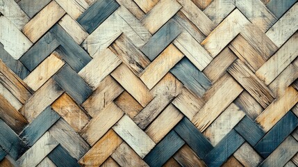 Aufkleber - Textured closeup of a vintage wooden background featuring an intricate herringbone pattern in natural earthy tones.