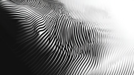 Wall Mural - Abstract grayscale wave pattern with black and white stripes creating a flowing, three-dimensional effect.