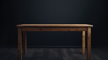 Poster - Empty Wooden Table against Dark Background for Autumn Decor Flat Lay Mockup Inviting Fall Aesthetic in Kitchen Interior Design