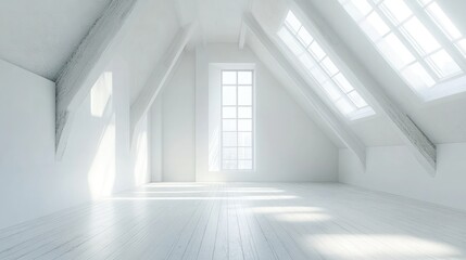 Poster - Bright Minimalist Loft with Skylights and Ample Copy Space for Interior Design Use