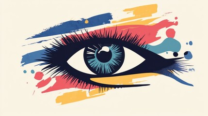 Aufkleber - Abstract Artistic Eye Illustration with Colorful Brush Strokes and Details Representing Vision and Perception Conceptual Design