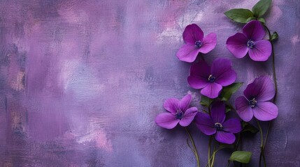 Aufkleber - Vibrant violet flowers against a textured purple background showcasing nature's beauty and elegance in a harmonious composition