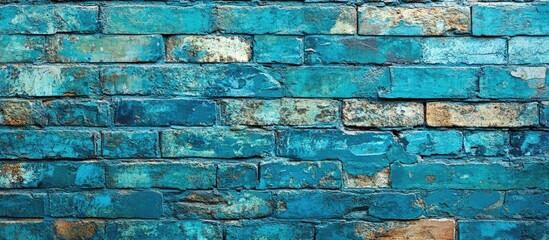 Poster - Textured turquoise brick wall background ideal for creative projects and modern graphic design applications