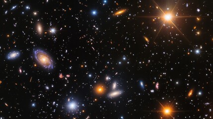 Aufkleber - Expansive and Vibrant Galaxy Scene Featuring Numerous Stars and Galaxies in Deep Space