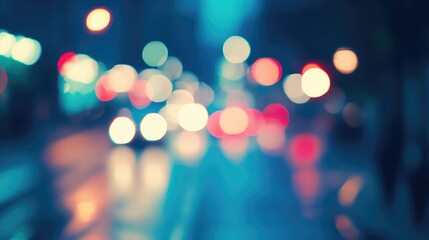 Poster - Abstract blurred city street at night with vibrant bokeh lights creating a festive atmosphere ideal for background or design projects