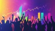 © Business Pics - Diverse group people cheering in front rising stock chart, symbolizing financial success market excitement. Vector illustration, colorful graphics, growth, teamwork, achievement, prosperity. illustra