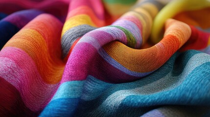 Poster - Colorful Striped Textile Waves Creating a Vibrant Fabric Texture for Design and Decoration Use