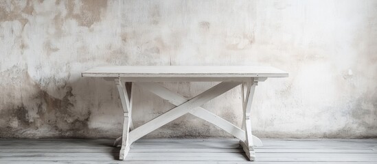 Poster - white wooden table in front of a softly blurred vintage wall perfect for displaying products or deco