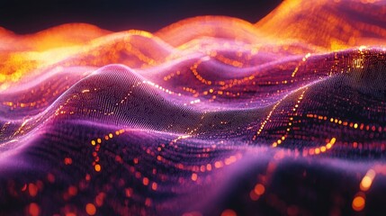 Poster - Abstract digital landscape showcasing vibrant waves of data flow and connectivity representing advanced computer memory and information processing.