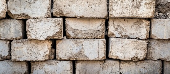 Poster - masonry wall with textured cement bricks for architectural design and interior decoration showcasing