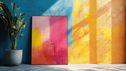 Poster - Abstract Art Composition with Bold Colors and Natural Light in Modern Interior Setting
