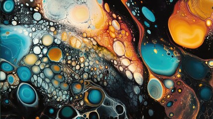 Poster - Dynamic abstract composition with rich textures and vibrant colors showcasing fluid shapes and organic patterns