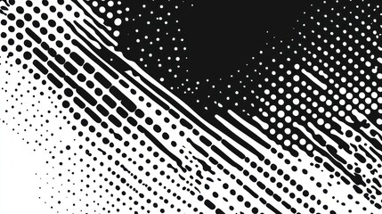 Wall Mural - Abstract black and white halftone pattern with diagonal lines and dots.