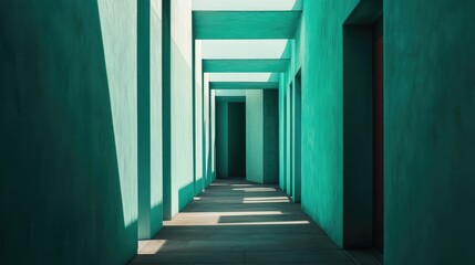 Poster - turquoise alleyway featuring minimalist design and contemporary architectural elements