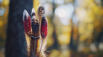 Poster - Colorful Feathers Against a Soft Blurred Background in Natural Light Setting