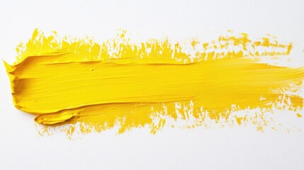 Canvas Print - Vibrant yellow paint stroke on a white canvas ideal for artistic and creative background designs