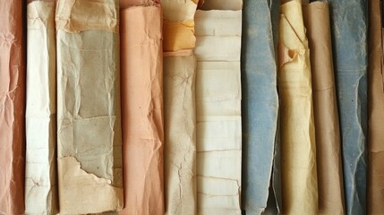 Aufkleber - Vintage paper textures in various colors showcasing old, worn-out pages for creative design and background use.
