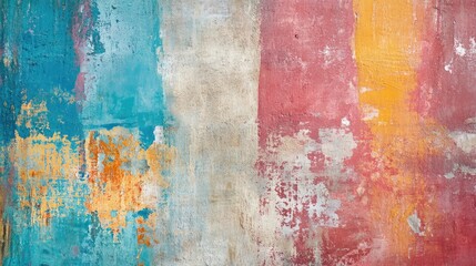Poster - Colorful vintage grunge concrete wall texture background with distressed layers and peeling paint for artistic design or renovation projects