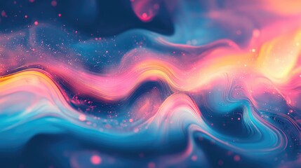 Poster - Vibrant Abstract Background with Colorful Flowing Waves and Soft Blurred Bokeh Sparkles for Creative Projects
