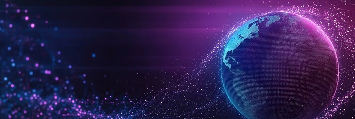 Poster - stunning global view with vibrant particles against dark background representing digital connectivit