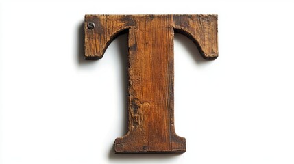 Poster - Vintage wooden letter T from a letterpress set showcasing rustic charm and texture for typography design and artistic decoration.