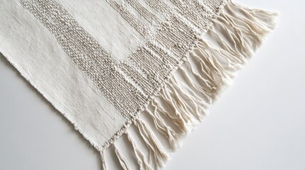 Aufkleber - Textured white striped linen rug with fringe detail on a clean white background for home decor and interior design inspiration.