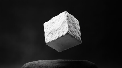 Aufkleber - Minimalist White Stone Cube Floating Above Dark Surface Artistic Ceramic Background for Textures and Design Elements