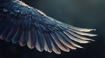 Poster - Feathers of a Dark Wing in Soft Light Showcasing Texture and Detail Perfect for Nature or Wildlife Themes
