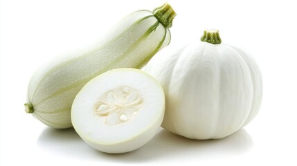 Aufkleber - Fresh White Zucchini and Winter Melon Arrangement on White Background Highlighting Organic Produce and Culinary Potential