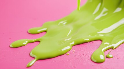 Aufkleber - Vibrant Green Liquid Flowing Over Bright Pink Surface Creating an Eye-Catching Abstract Background