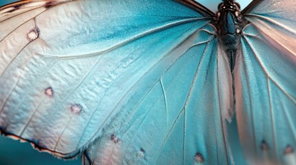 Poster - delicate blue butterfly wings showcasing intricate patterns and textures against a soft blurred back