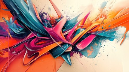 Poster - Colorful Abstract Digital Art with Fluid Shapes and Energetic Swirls in a Bold Palette