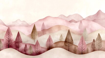 Poster - Serene and delicate pastel landscape with a soft gradient blending from pink to beige hues featuring a textured overlay evoking a modern minimalist style