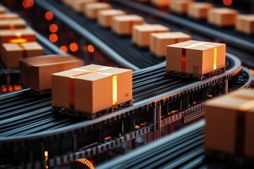 Poster - Efficient Warehouse Operation with Automated Conveyors Transporting Packages in a High-Tech Distribution Center