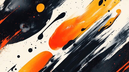 Poster - Dynamic Abstract Artwork Featuring Bold Orange Brush Strokes on a Contrasting Black and White Background
