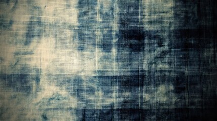 Aufkleber - Textured vintage fabric background with grid patterns in muted blue and white tones for design and artistic projects.