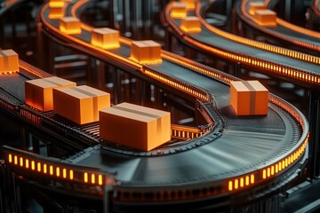 Poster - Modern Automated Conveyor Belt System for Efficient Parcel Processing and Transportation in a Warehouse Environment
