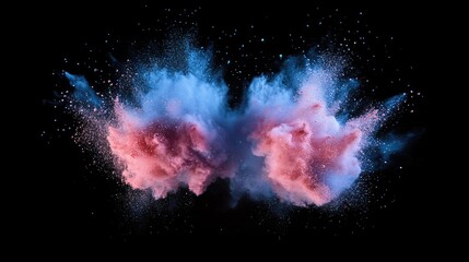 Poster - Vibrant colorful powder clouds bursting on dark background for creative artistic projects and joyful atmosphere visuals