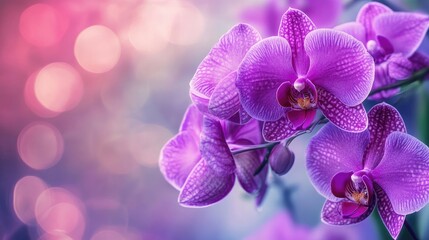 Aufkleber - Vibrant violet orchid bouquet with beautiful blossoms and soft bokeh background highlighting floral elegance and natural beauty.