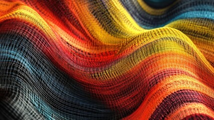 Fototapete - Vibrant abstract mesh background with colorful flowing lines in a dynamic wave pattern creating a visually striking composition
