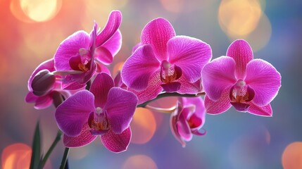 Aufkleber - Vibrant purple orchid bouquet with soft bokeh background highlighting delicate flower details and lush greenery