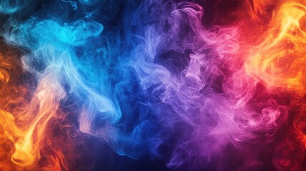 Fototapete - Dynamic abstract background featuring vivid blue, orange, red flames and swirling purple smoke for creative design and artistic applications