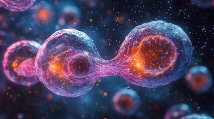 Poster - microscopic view of euglenoids undergoing cellular processes in a colorful environment with vibrant 