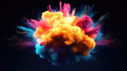 Poster - Colorful abstract explosion background with dynamic hues of orange pink blue and black creative energy visual design