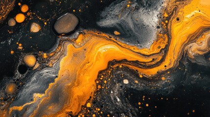 Poster - Dynamic Abstract Orange and Black Swirls with Textured Details for Modern Art and Background Use