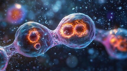 Poster - stunning close-up of euglenoids undergoing cellular processes in a vibrant and colorful microscopic 