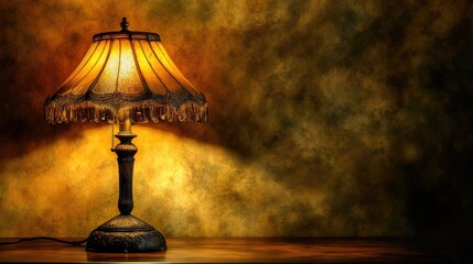 Poster - Vintage lamp with intricate design and warm illumination creating an atmospheric texture for elegant interior decoration background.