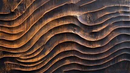 Aufkleber - Abstract vintage wood texture with dynamic wave patterns showcasing rustic craftsmanship and a rich, dark patina for design backgrounds.