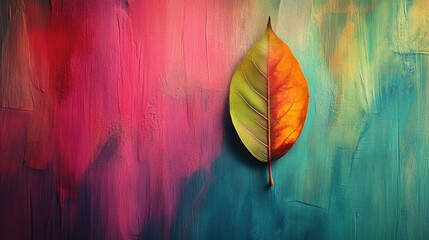 Aufkleber - vivid vintage leaf on vibrant colorful background artistic texture